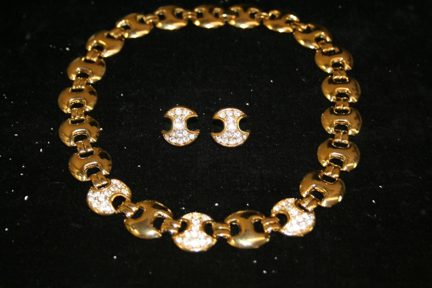 Vintage Goldplated Rhinestone Mariner link Chain Necklace and Earrings