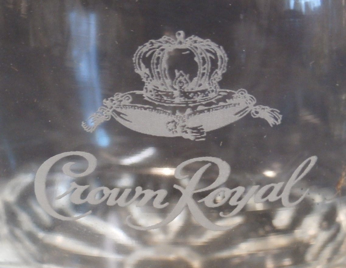 CROWN ROYAL Whisky Rocks Logo Glasses (4) Jewel Round Cut Base ITALY