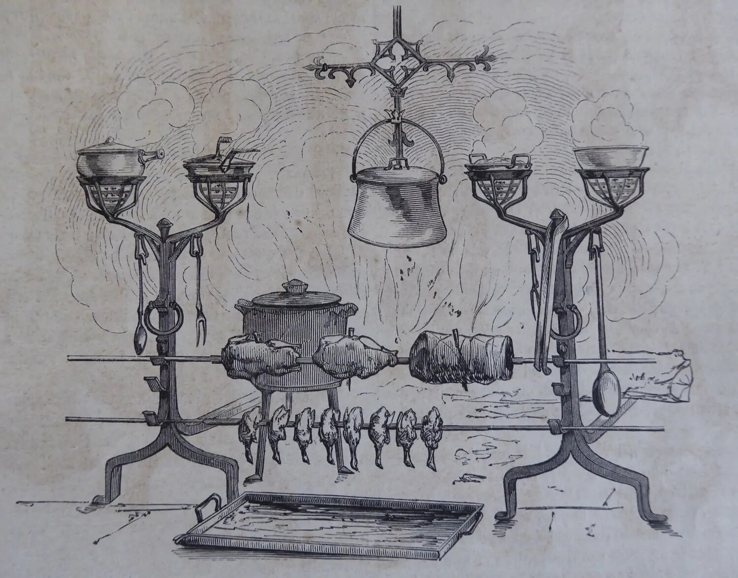 Pair Antique French Forged Iron Basket Top Cressset Andirons Fireplace Spit Dog