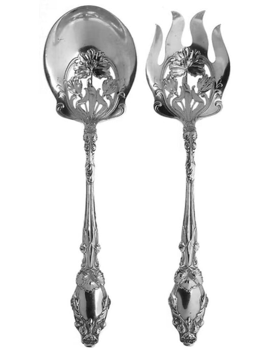 Gorham Virginiana Solid Lg 10" Salad Serving Set 1905 Pierced NM Rare Find