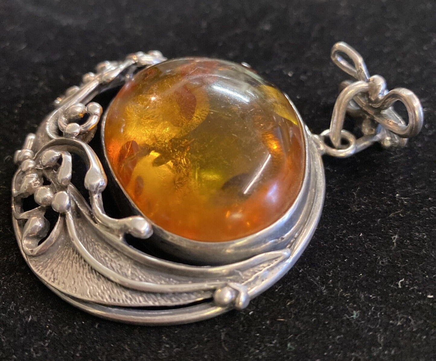 Sterling Silver & Amber 3" Pendant 53g