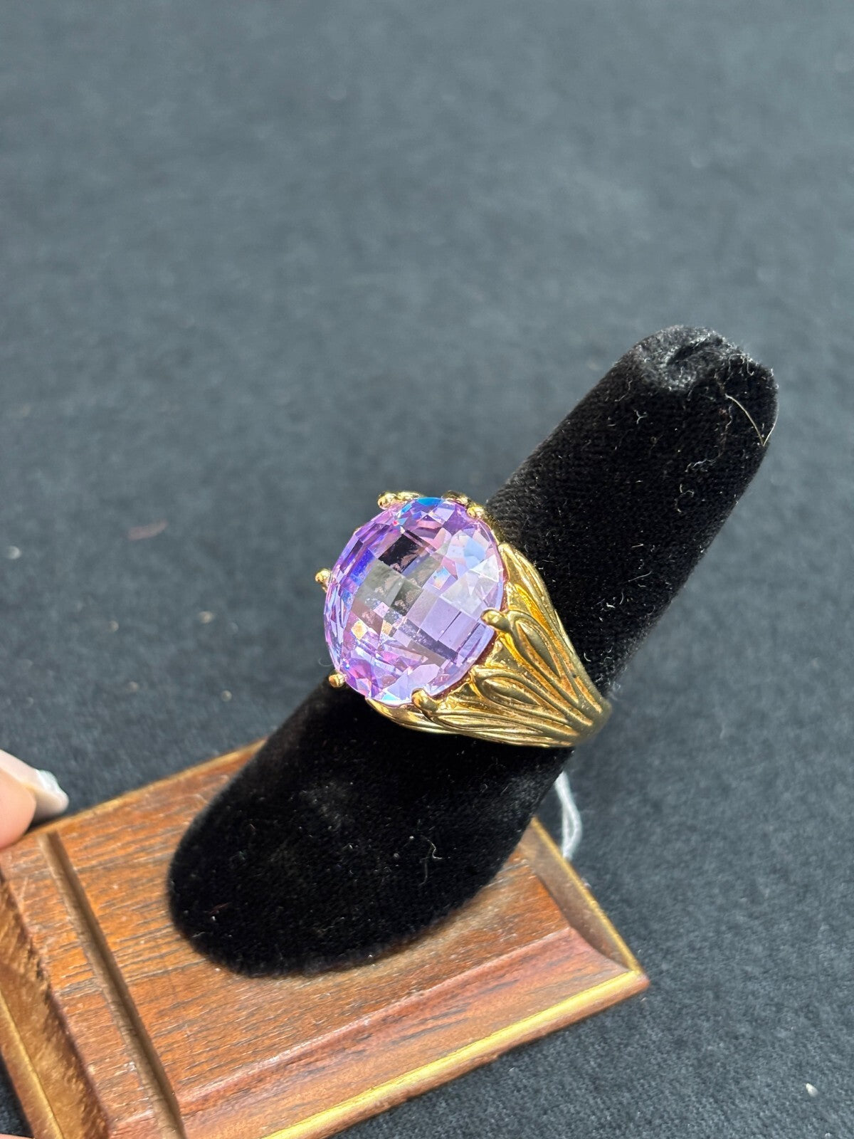 Sterling Silver 925 Gold Vermeil Purple Cushion Cut CZ Ring SZ 7