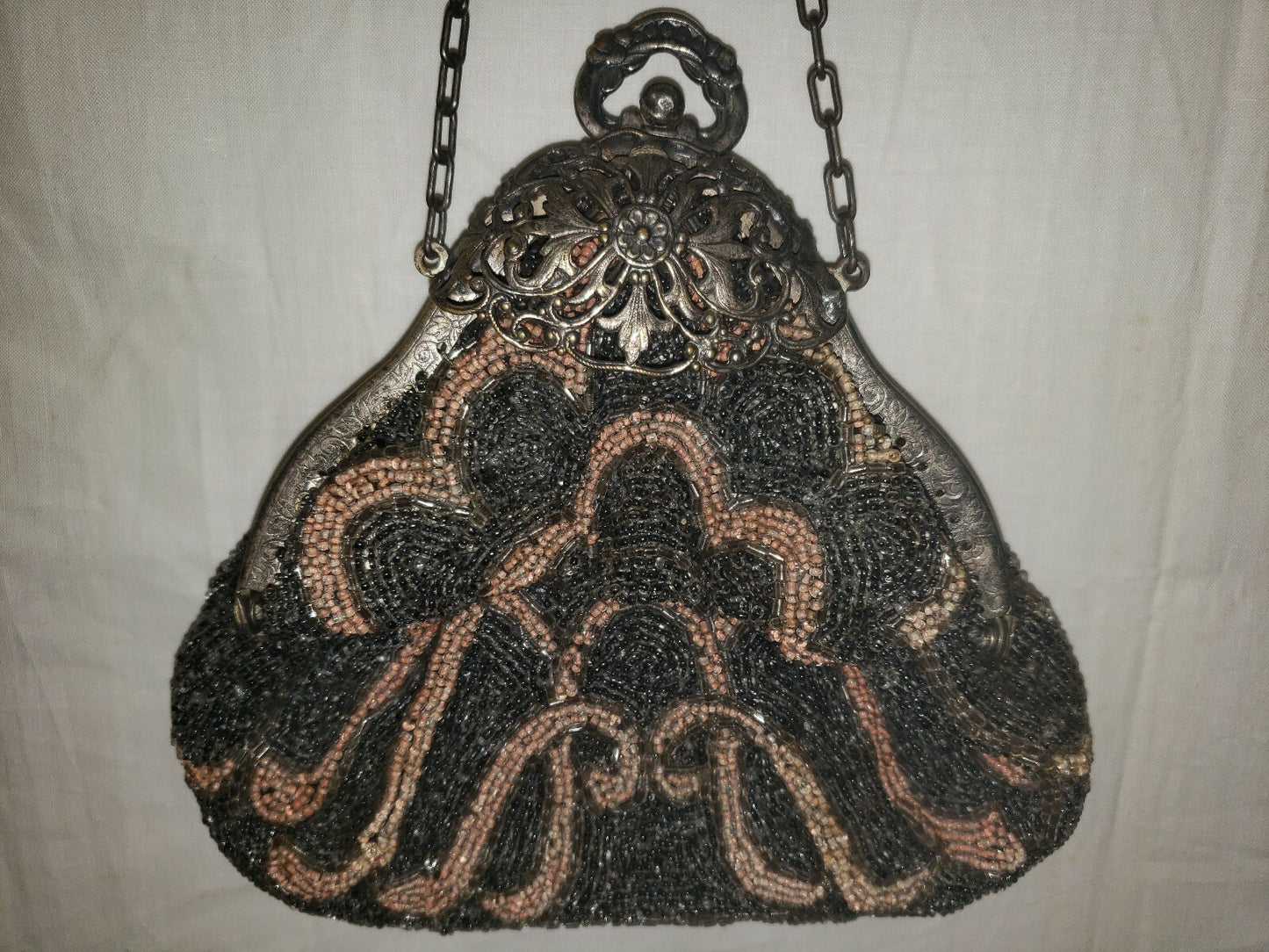 Antique Pink and Grey Beaded Purse Hand Made In France