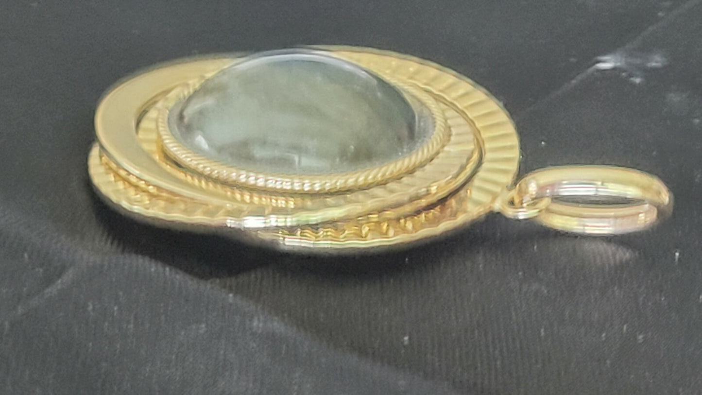 Italian Gold Reversible Druzy Quartz Labradorite Pendant 14K MSRP $595 8.3 grams