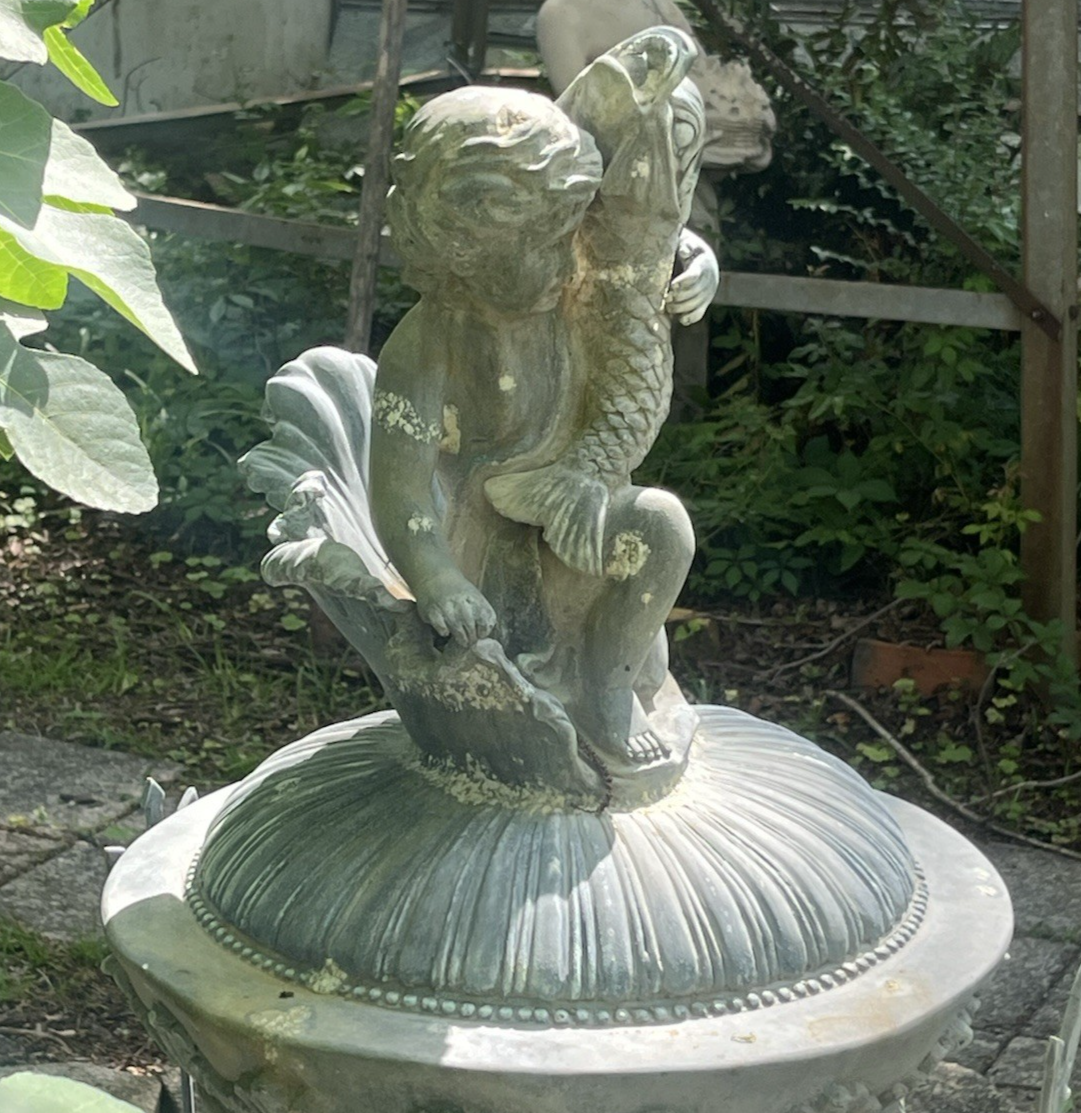 Antique Bronze Ornate Cupids and Horses Water Fountain 57" x 32" NO BASIN PB21