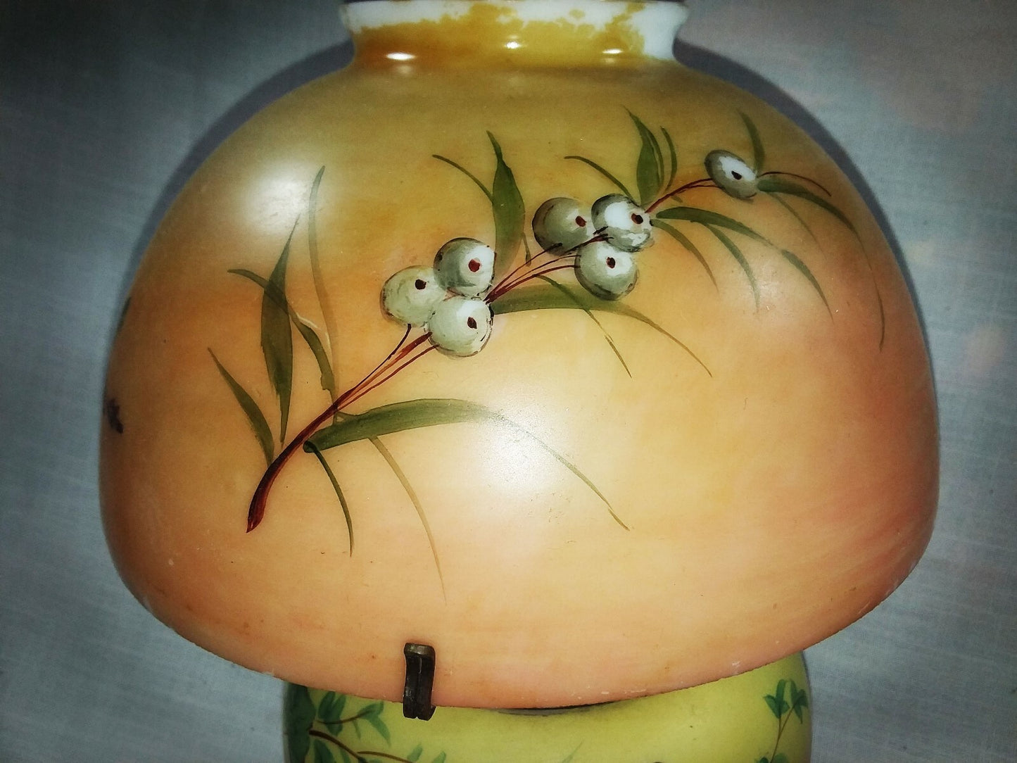 Gone with the Wind Style Antique Oil Lamp Handpainted Pink Orange Yellow Floral