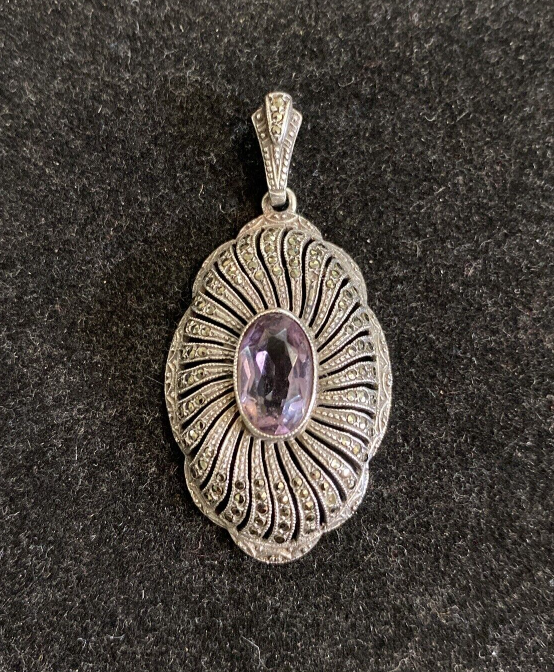 Victorian Sterling Silver & Amethyst Pendant 19th. Century 5.1g JM3