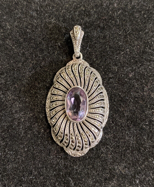 Victorian Sterling Silver & Amethyst Pendant 19th. Century 5.1g JM3