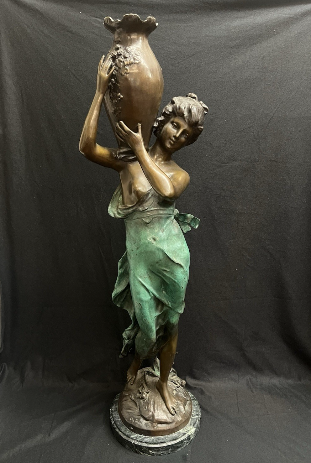 PB1 Auguste Moreau Large Bronze "Woman with Vessel" Statue w/ Marble Base 36"
