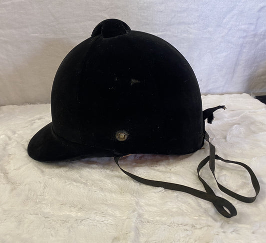 Beaufort Equestrian Hunt Cap Black Velour Horse Riding Helmet Vintage England