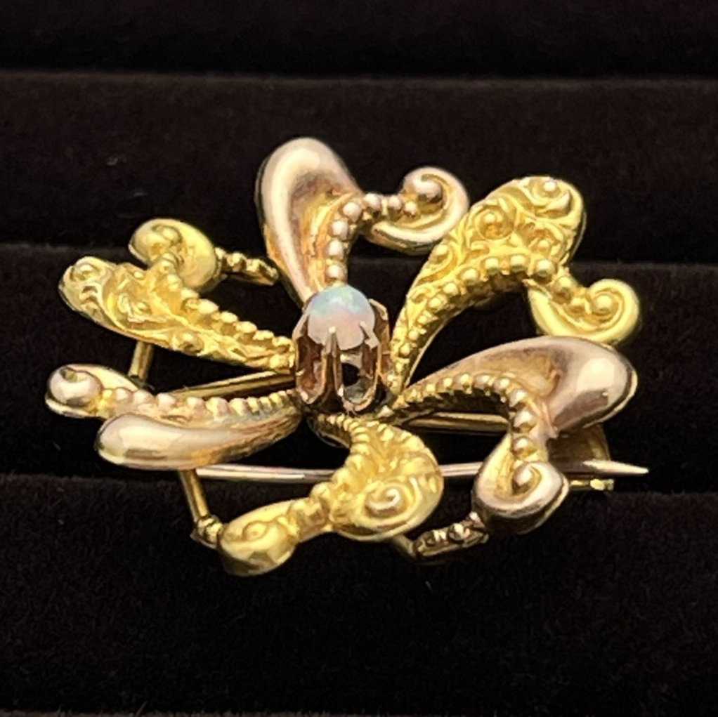 10k Two-Tone 1.83g Yellow Gold Flower Opal Center Victorian Watch Pin/Brooch