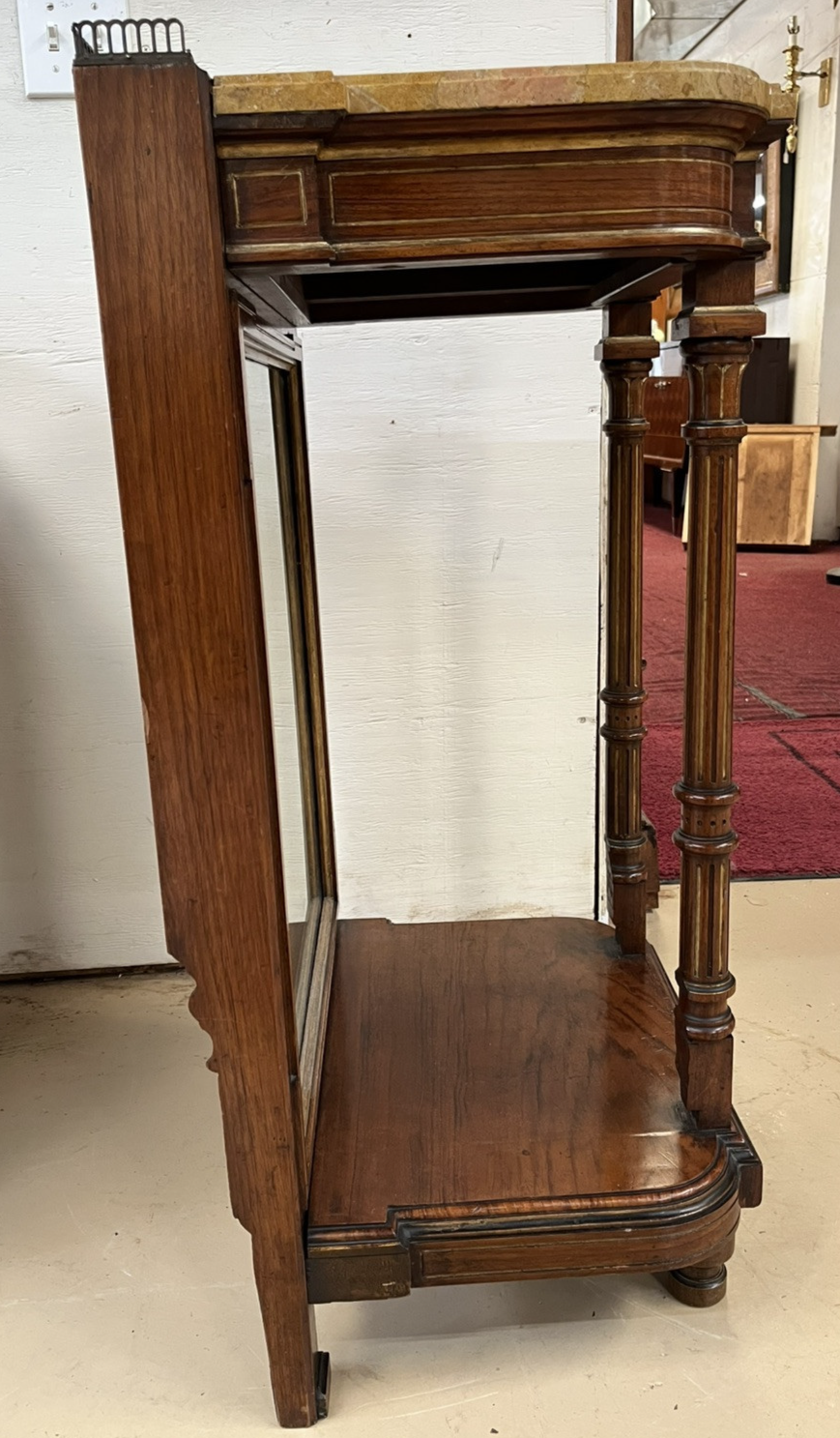 LOUIS XVI STYLE MARBLE-TOP MIRRORED ENTRYWAY PIER CONSOLE END TABLE