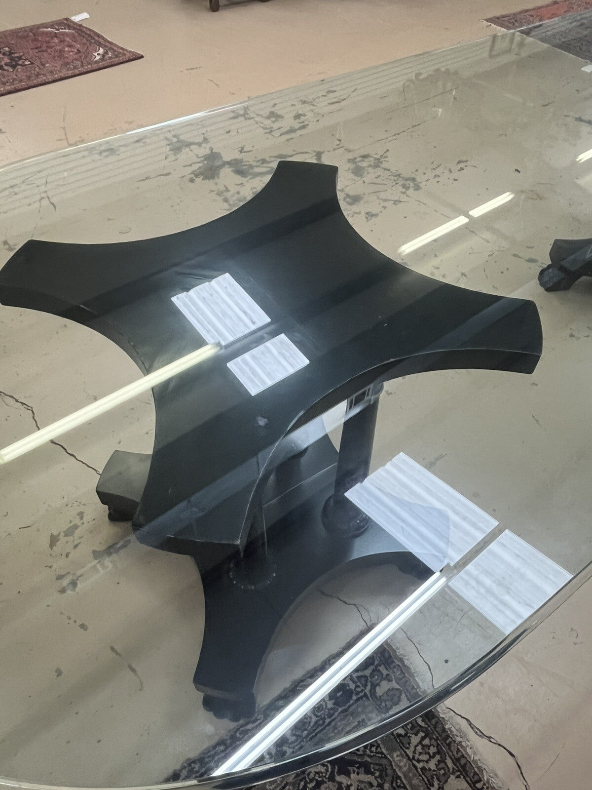 120" Glass Top Baker Furniture Co Black Lacquered Double Pedestal Table Paw FS3