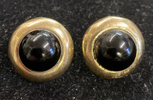 14K Stud Button Earrings w/ Black Onyx Center 4.3g CB25
