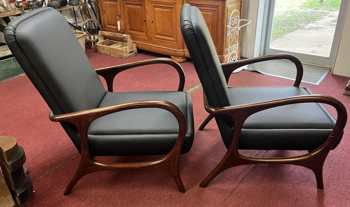 (2) MID-CENTURY MODERN STYLE UPHOLSTERED ROSEWOOD ARMCHAIRS