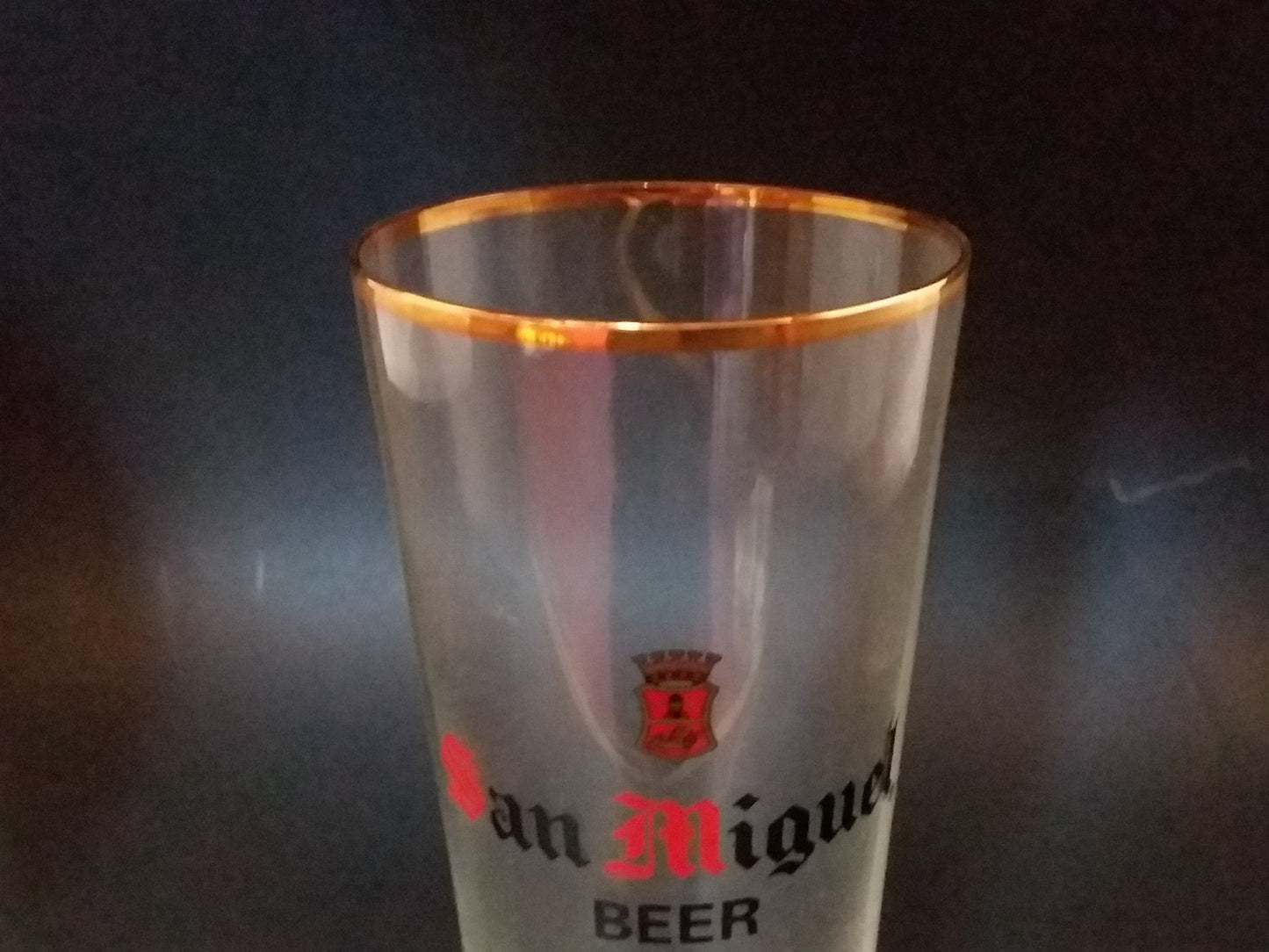 San Miguel Beer glass gold rim with certificate 7.5''