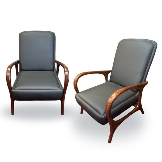 (2) MID-CENTURY MODERN STYLE UPHOLSTERED ROSEWOOD ARMCHAIRS