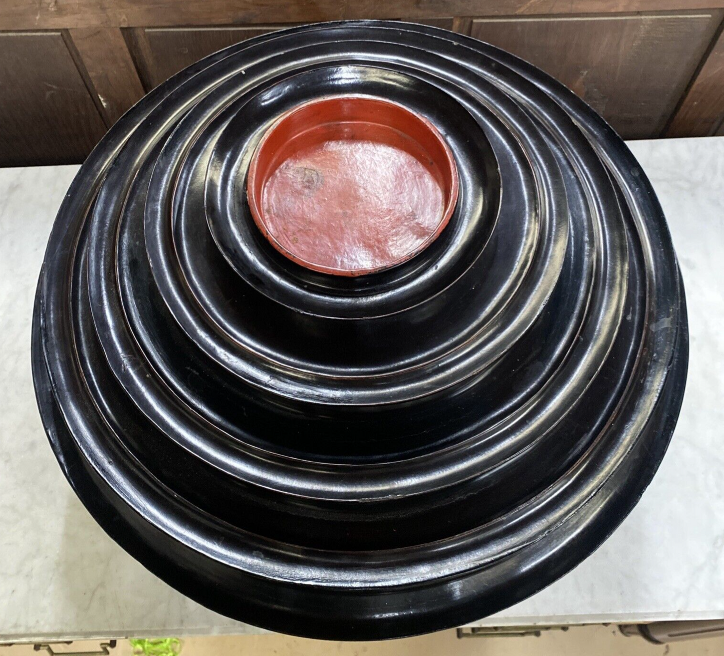 Black Burmese 6 Part Sectional Offering Temple Jar Trays Hsun Kwet BH13