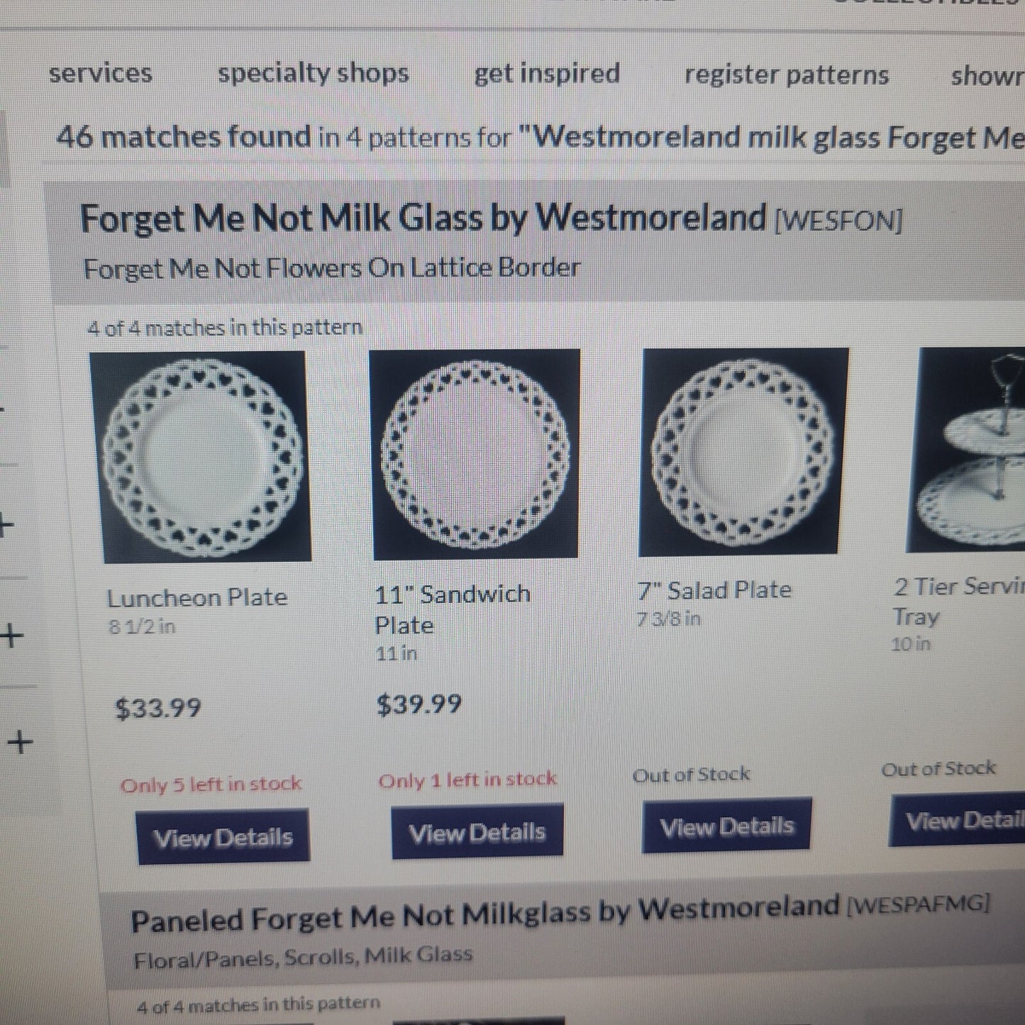 Westmoreland Milk Glass Lace  Edge 8 1/4" Set of 3 Plates Forget Me Not Flowers