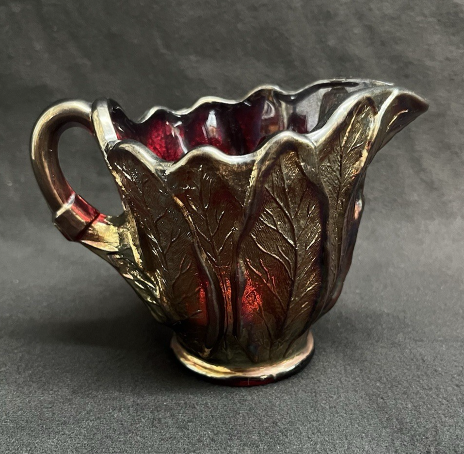 Vintage Imperial Glass Iridescent Everglade Sunset Ruby Red Creamer & Sugar