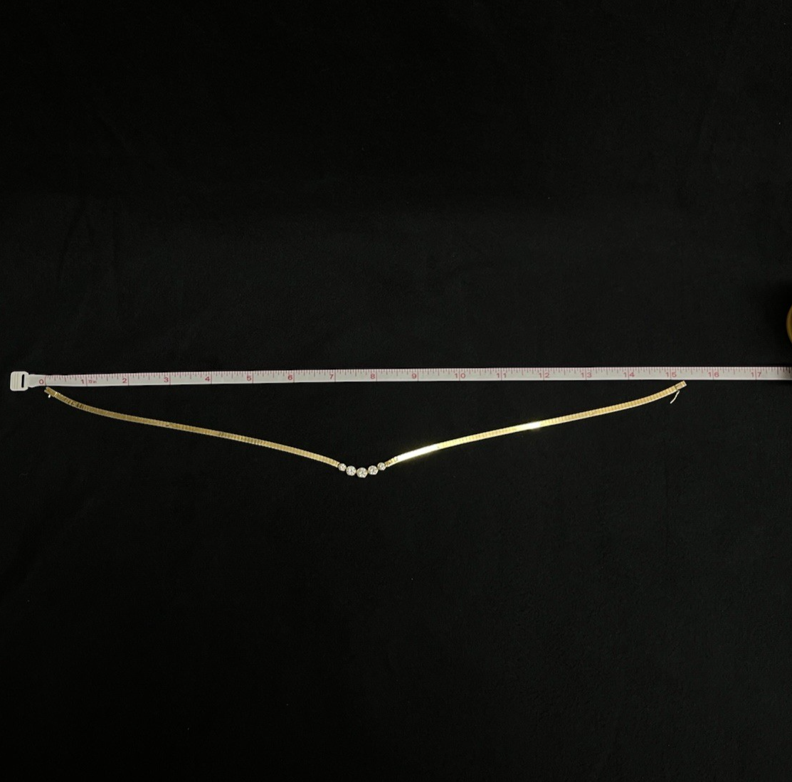 14K Yellow Gold 19.6 g 5 CZ Stones Omega Collar Necklace 15.5"