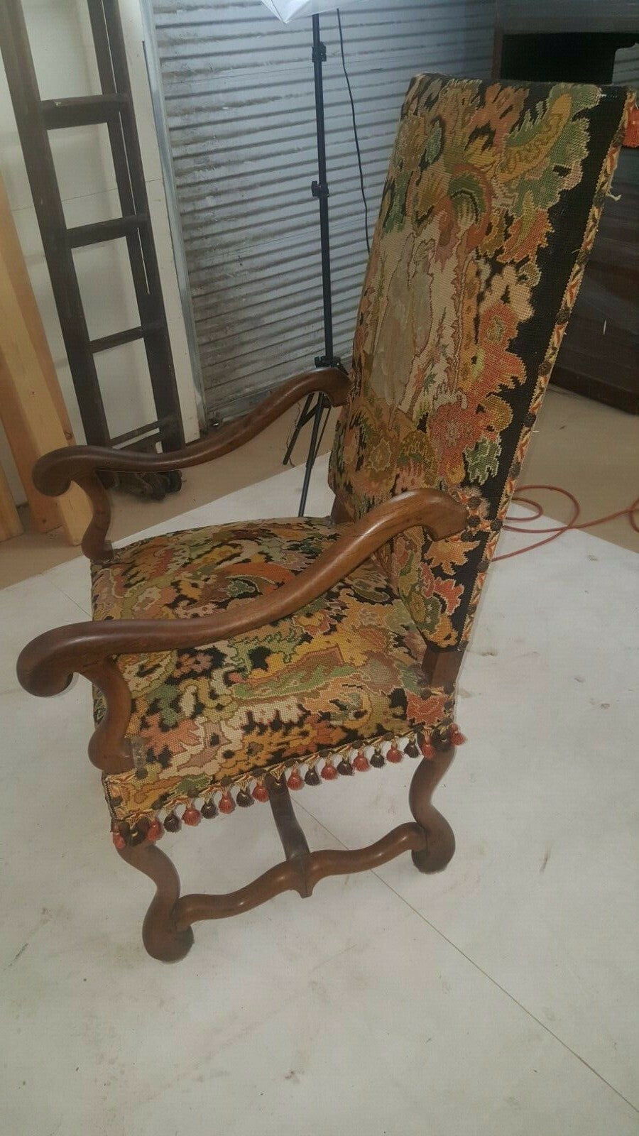 Antique 1880s French Needlepoint Armchair  Os Du Mouton Throne Chair Fauteil