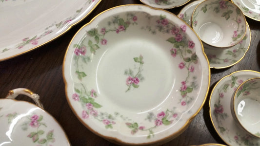 T Haviland  Set of 9 Dessert Bowls Pink Roses/Green Leaves/Sm Gray Flowers S161V