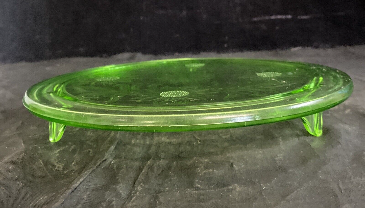 Jeanette Glass Co. 1930s Green Footed Depression Sunflower Cake Plate