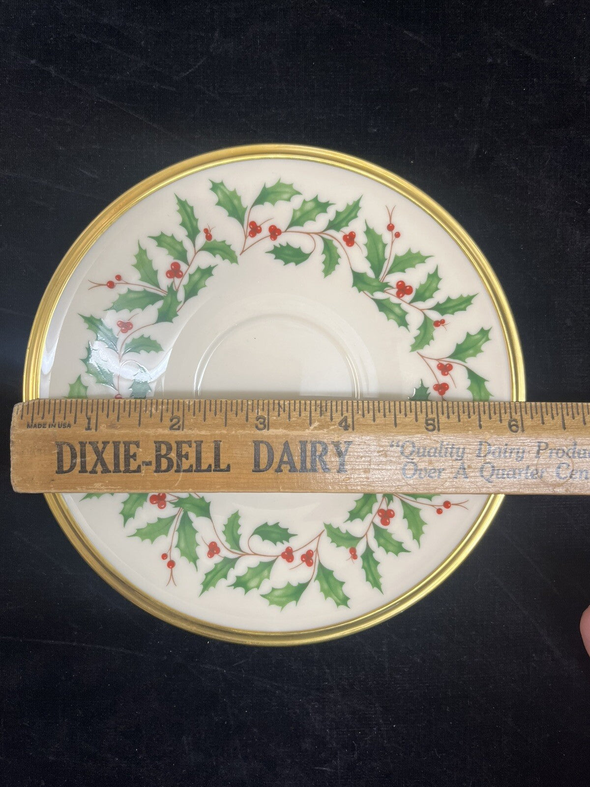 Lenox Ivory China Holiday Tea Cup and Saucer Holly Berry Gold Rim