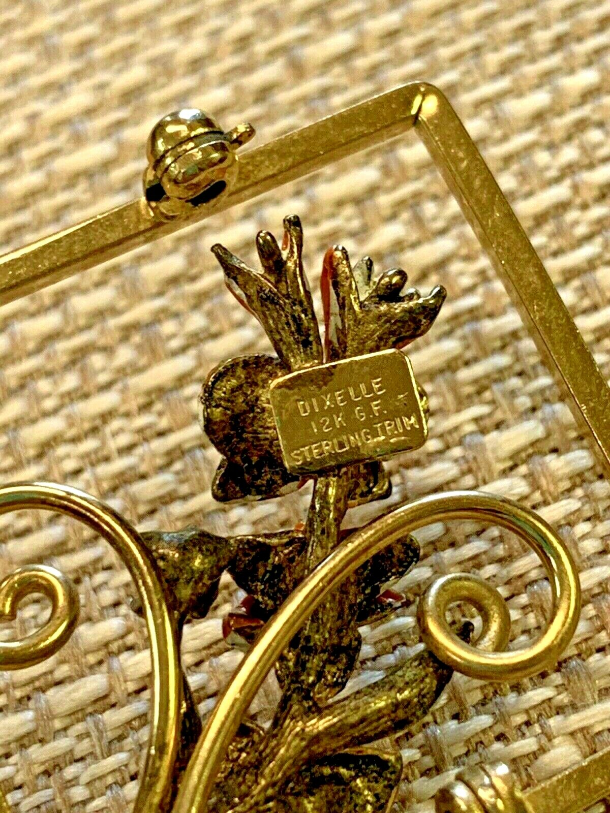 Vintage Dixelle Dainty 12k GF Sterling Trim  Sq Brooch Pin Pearl Enamel Flowers