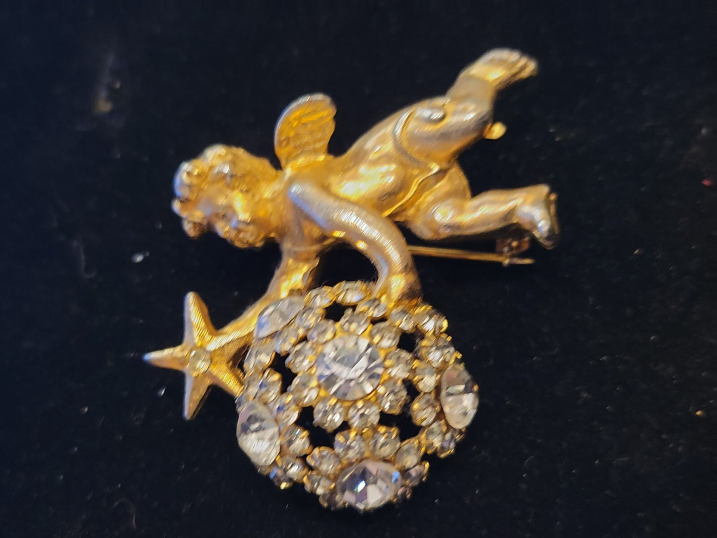 Vintage Designer Signed De Nicola Angel Baroque Rhinestones Pin Brooch
