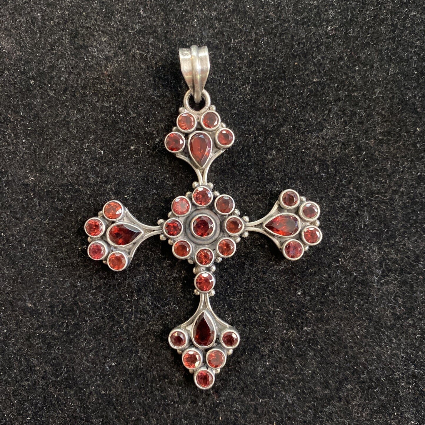 Sterling Silver 925 Garnet Stone Cross Pendant 20g