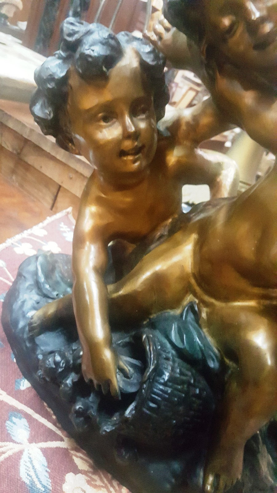 Bronze Tabletop Statue of 3 Children Playing H 18" x W 15" Elegant Centerpiece