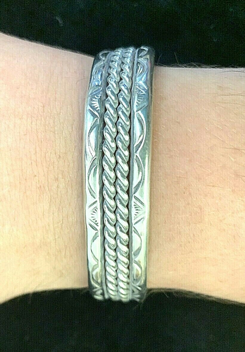 Navajo Sterling Silver Cuff Bracelet Twisted Wire Cable Southwestern Vtg