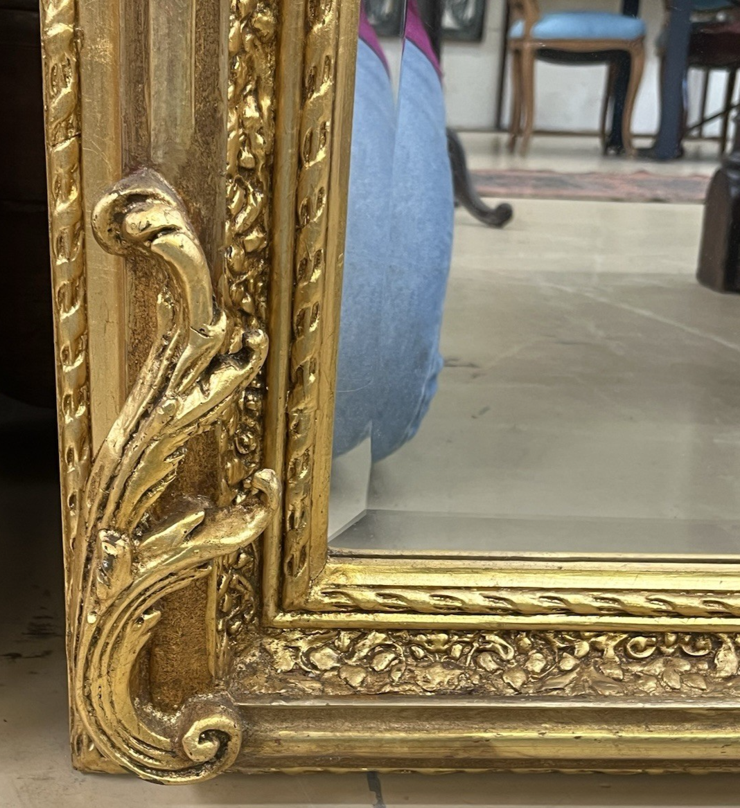 PAIR OF LARGE LOUIS XV STYLE GILT GOLD PUTTI ANGEL WALL MIRRORS, 61.5"H