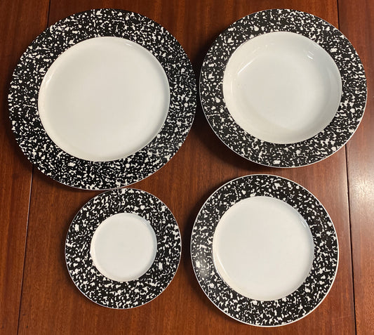 Sasaki “School House” Black & White Place Setting Dish Set Of 4
