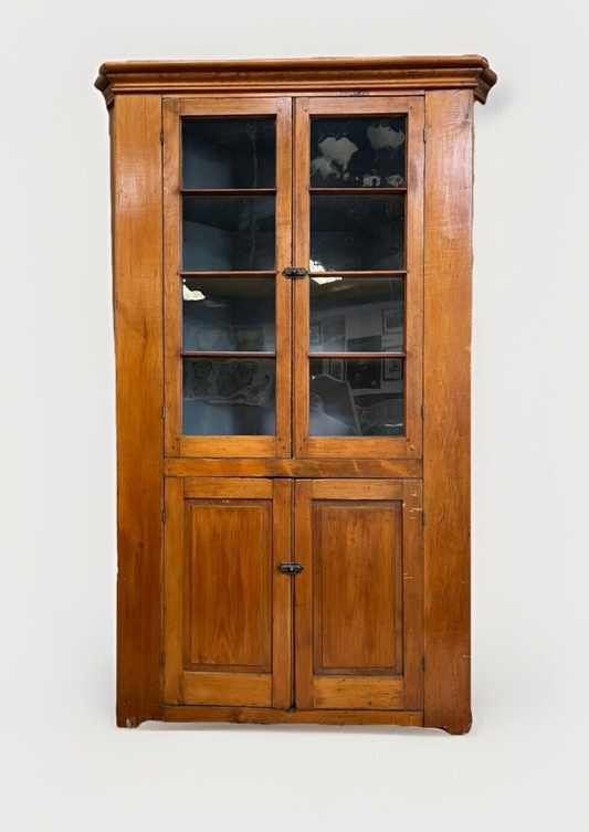 AMERICAN FEDERAL PINE & MAPLE CORNER CUPBOARD 81.5" High