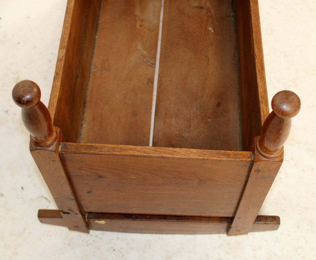 Antique American Oak Child’s Covered Rocking Cradle Bassinet