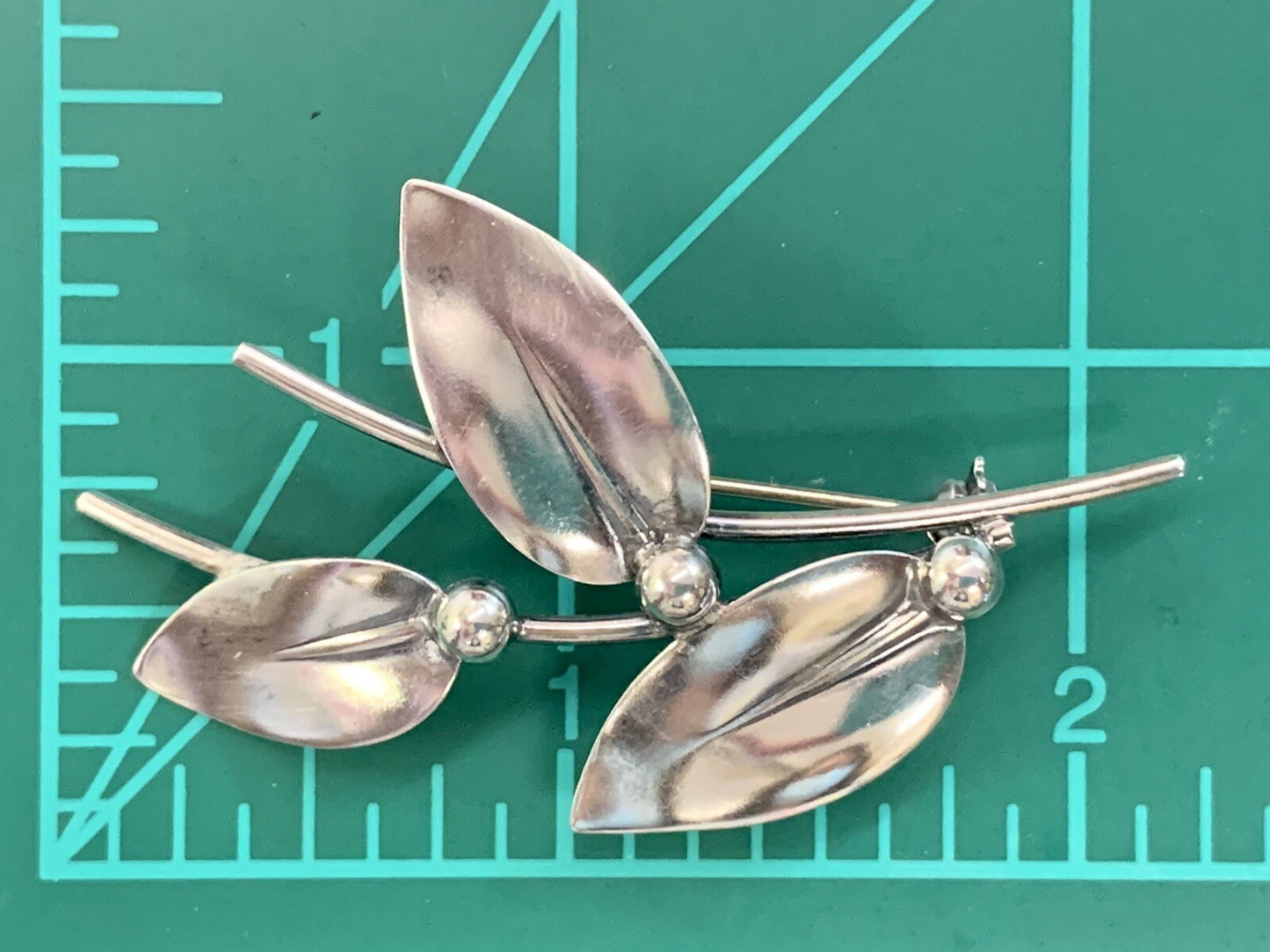 Vintage N E From Sterling 925 Denmark Three Leaf & Berries Brooch Pin