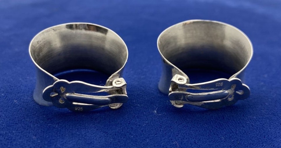 Vintage Sterling Silver Wide Half Hoop Clip On Earrings Marked 925