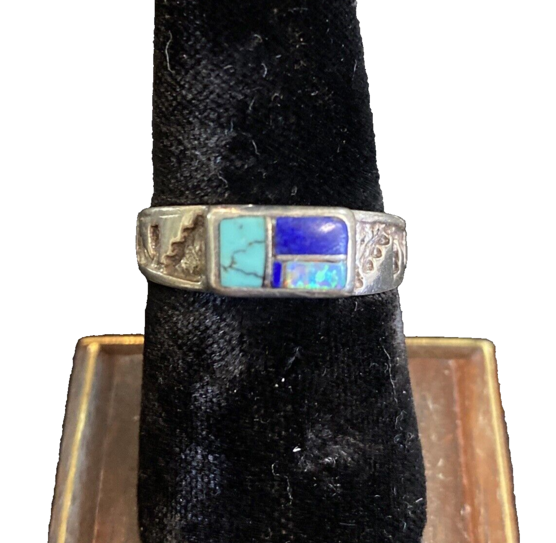 Sterling Silver Lapis, Turquoise, & Created Opal Ring SZ 7.75 4.1g JM19