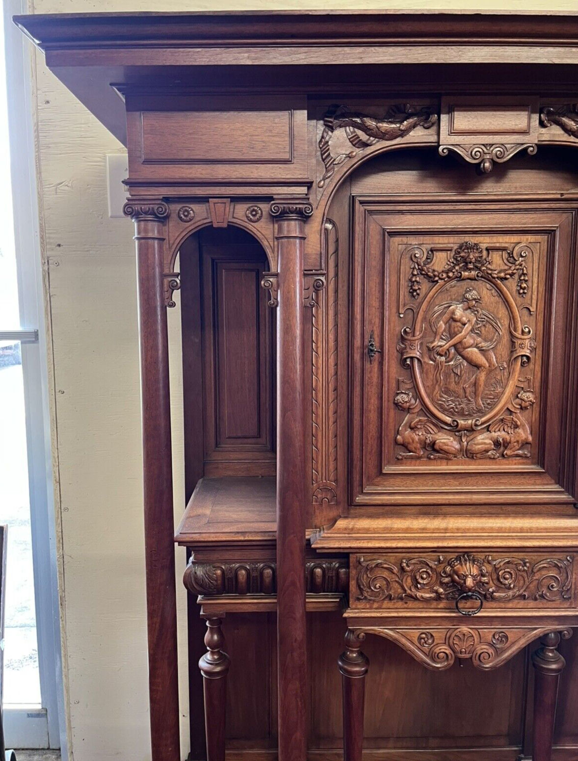 ANTIQUE FRENCH WALNUT WINE OR LIQUOR CABINET 58"H x46"W CREDENCE CHEST