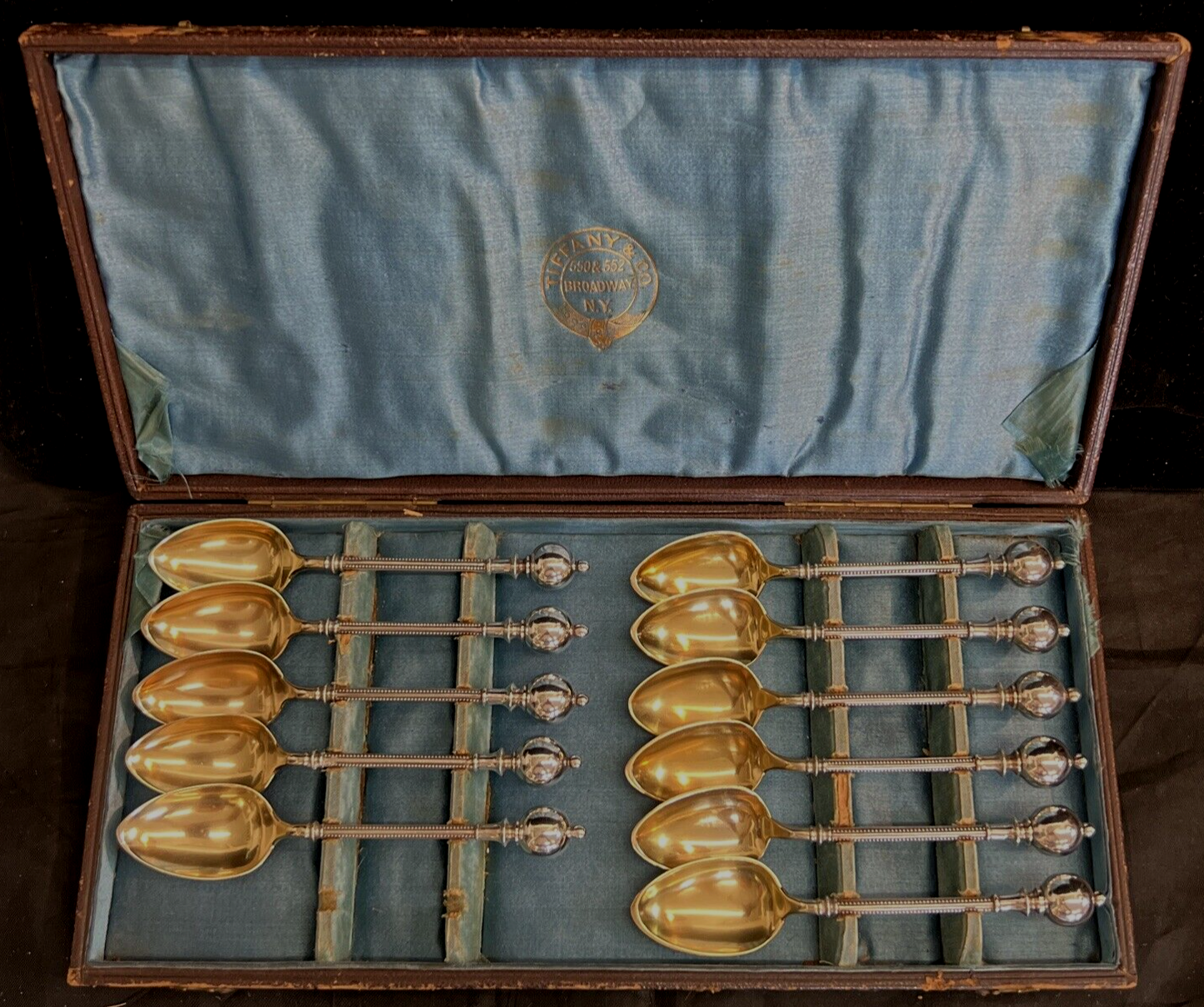 Ball End Demitasse Gilt spoons George Sharp Sterling Silver 1866 Tiffany