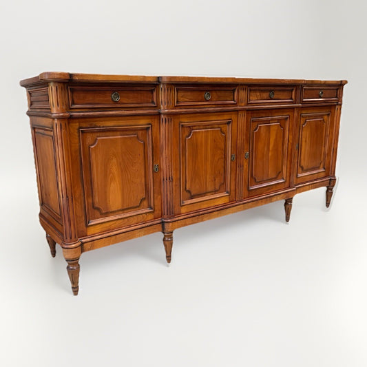 LOUIS XVI STYLE FRUITWOOD BREAKFRONT SIDEBOARD 86.5"