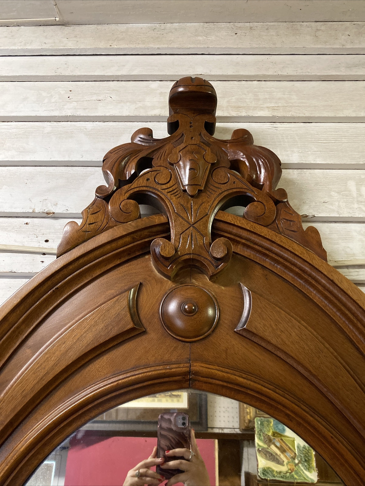 101" Tall Antique American Victorian Walnut Hall Tree Etagere w Mirror & Marble