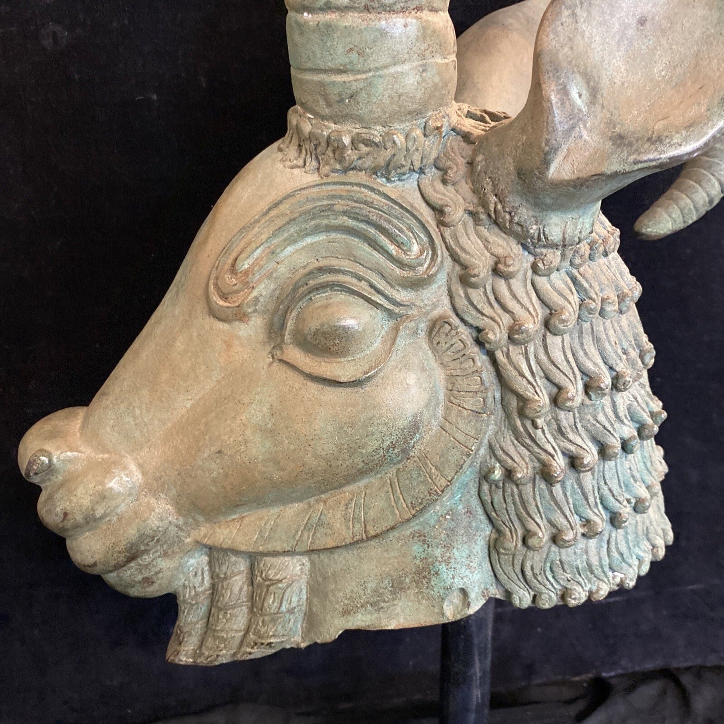 Persian Style Mounted Cast Bronze Ram's Head Sculpture