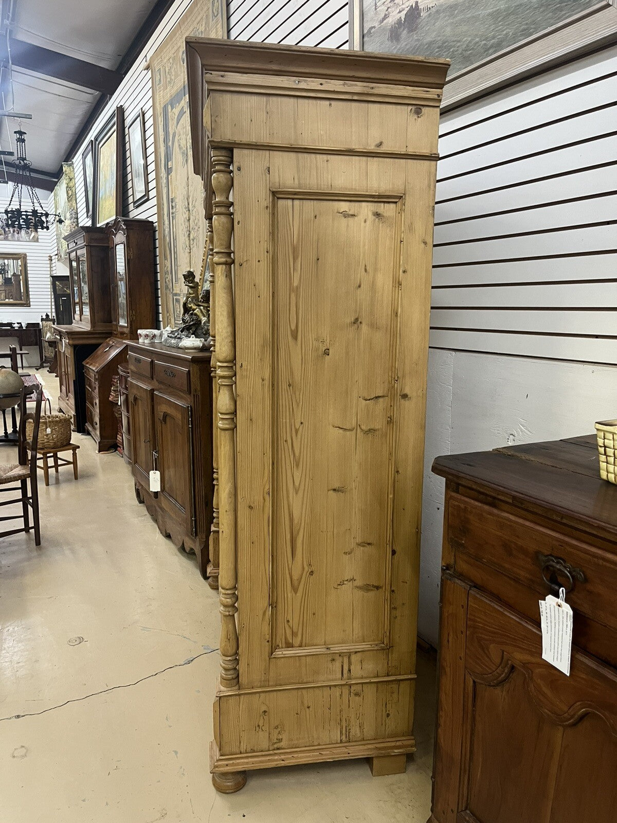 BLEACHED PINE CARVED PINE ARMOIRE CONVERTED BAR WINE LIQUOR CABINET 78" HIGH