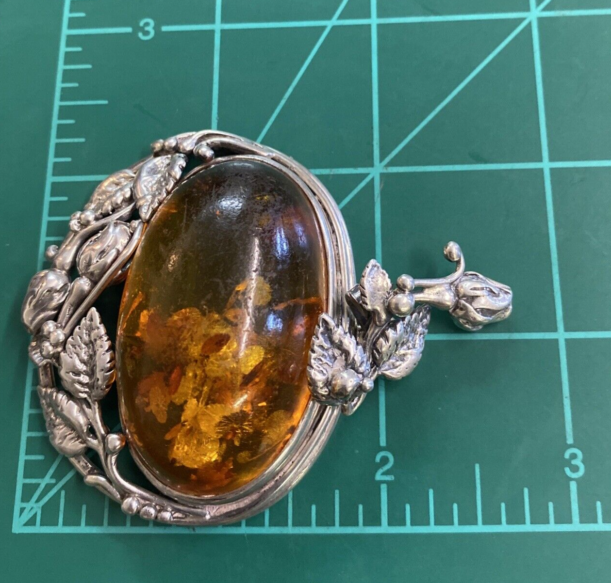 Sterling Silver & Amber 2 3/4" Pendant 51.3g