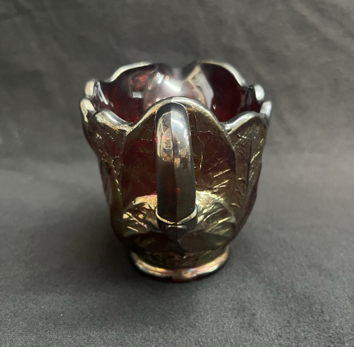 Vintage Imperial Glass Iridescent Everglade Sunset Ruby Red Creamer & Sugar