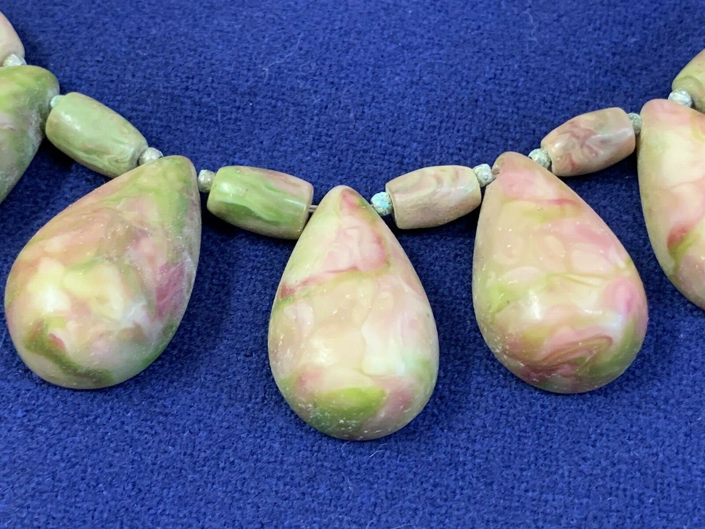 Zahara Vintage Green -Pink  AGATE Stone Collar NECKLACE toggle closure 16 1/4"